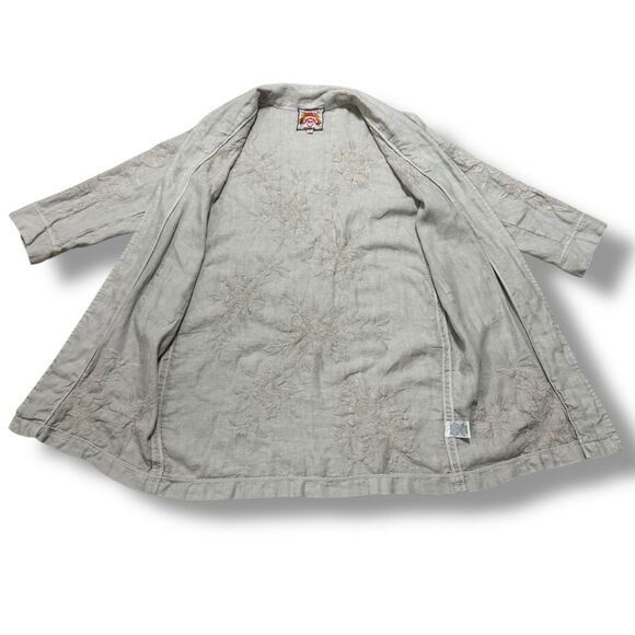 Johnny Was Sadie Heavy Linen Coat Gray Women’s Open Front Long Jacket Size M/L - Picture 5 of 14